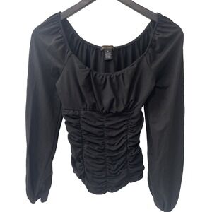 Love Theory Scoop Neck Top Womens M Black Excellent Long Sleeve Gathered Stretch